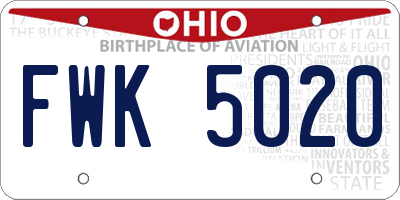 OH license plate FWK5020