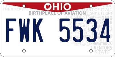 OH license plate FWK5534