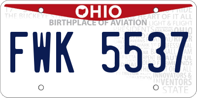 OH license plate FWK5537