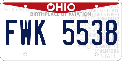 OH license plate FWK5538
