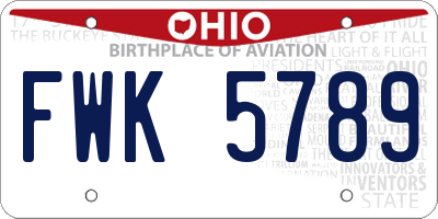 OH license plate FWK5789