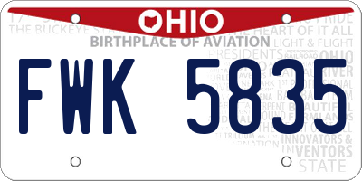 OH license plate FWK5835