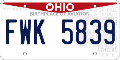 OH license plate FWK5839