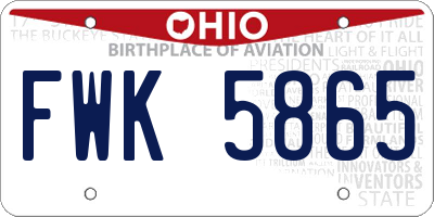 OH license plate FWK5865