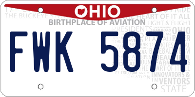 OH license plate FWK5874