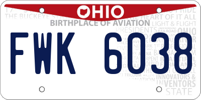 OH license plate FWK6038