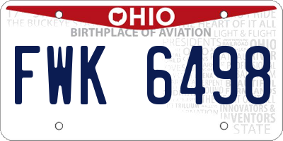 OH license plate FWK6498