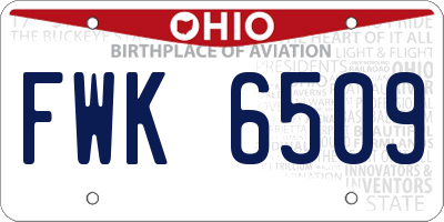 OH license plate FWK6509