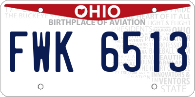 OH license plate FWK6513