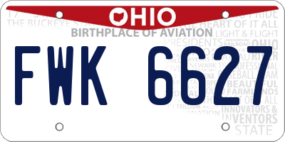 OH license plate FWK6627