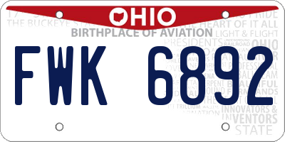 OH license plate FWK6892