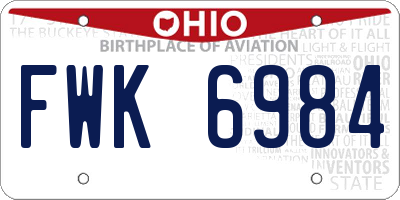 OH license plate FWK6984