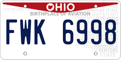 OH license plate FWK6998