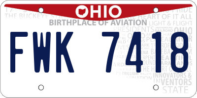 OH license plate FWK7418