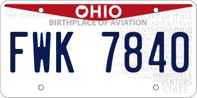 OH license plate FWK7840