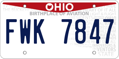 OH license plate FWK7847