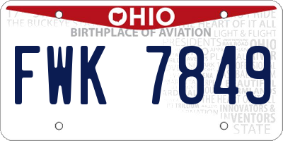 OH license plate FWK7849