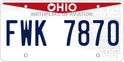 OH license plate FWK7870