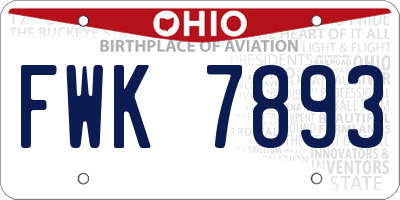 OH license plate FWK7893