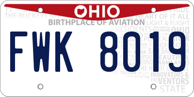 OH license plate FWK8019