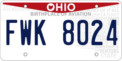 OH license plate FWK8024