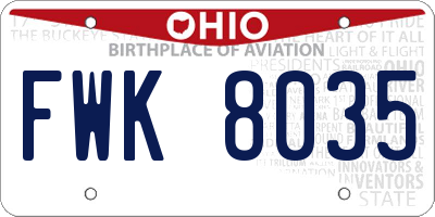 OH license plate FWK8035