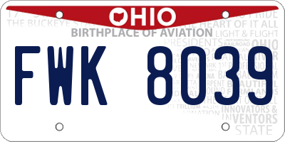 OH license plate FWK8039