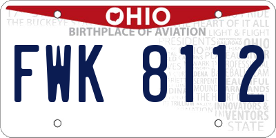 OH license plate FWK8112