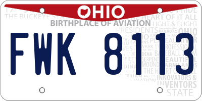 OH license plate FWK8113