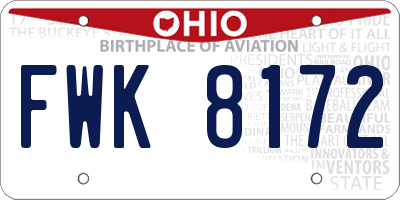 OH license plate FWK8172