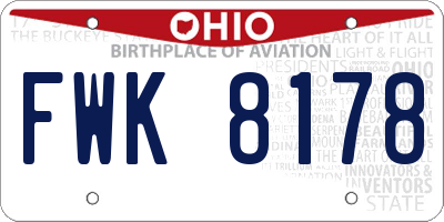 OH license plate FWK8178