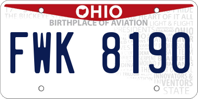 OH license plate FWK8190