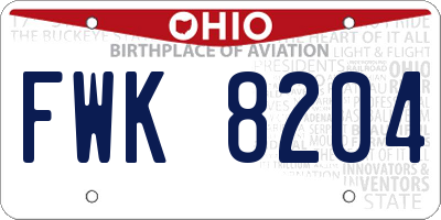 OH license plate FWK8204