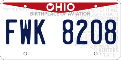 OH license plate FWK8208
