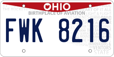 OH license plate FWK8216