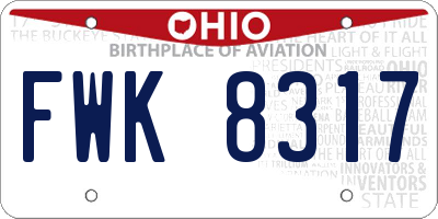 OH license plate FWK8317