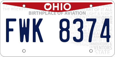 OH license plate FWK8374