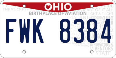 OH license plate FWK8384