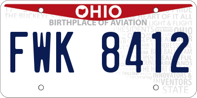 OH license plate FWK8412