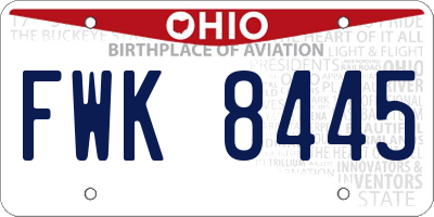 OH license plate FWK8445