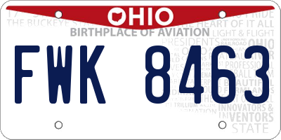 OH license plate FWK8463
