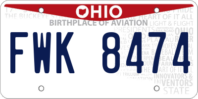 OH license plate FWK8474
