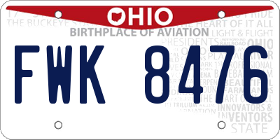 OH license plate FWK8476