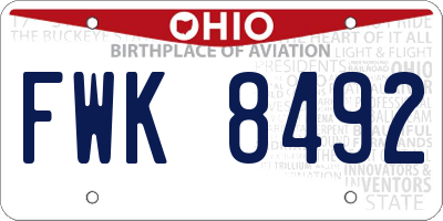 OH license plate FWK8492