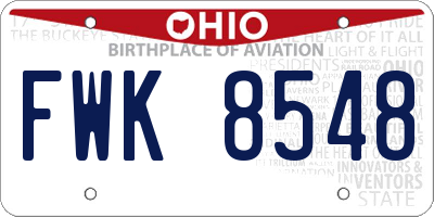 OH license plate FWK8548