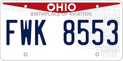 OH license plate FWK8553