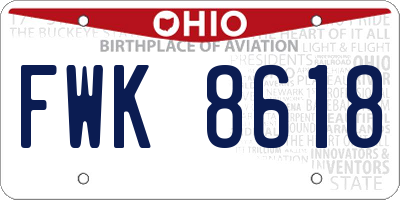 OH license plate FWK8618