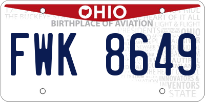 OH license plate FWK8649