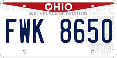 OH license plate FWK8650