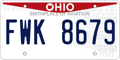 OH license plate FWK8679